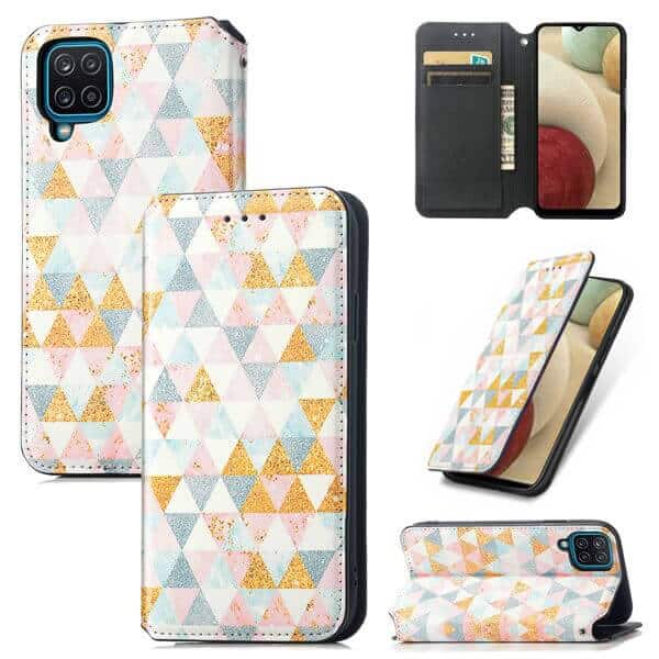 CaseNeo For Samsung Galaxy A12 Leather Wallet Flip Case With RFID Blocking Credit Card Holder Slots Cover - Nordic Rhombus CaseNeo For Samsung Galaxy A12 Leather Wallet Flip Case With RFID Blocking Credit Card Holder Slots Cover - Nordic Rhombus
